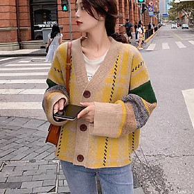 Hình ảnh Áo len cardigan dáng ngắn nữ thổ cẩm phong cách Hàn Quốc freesize dưới 60kg