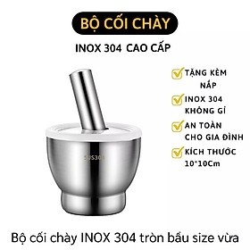 Bộ Chày Cối Inox 304 Nguyên Khối Không Vết Hàn Có Nắp Đậy Kèm Chày Dã Đồ Cực Nhuyễn Mịn Cho Gia Đình - Không Han Gỉ Bảo Hành Trọn Đời