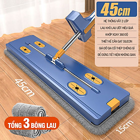 Mua Cây lau nhà tự vắt Kitimop-Monster bàn lau siêu lớn 45cm  con lăn trợ lực  tích hợp gạt nước  cán dài 150cm  2 bông lau