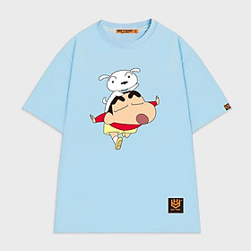 Áo thun tay lỡ nam nữ áo phông trơn unisex in hình cậu bé bút chì Shin Chan và chó con
