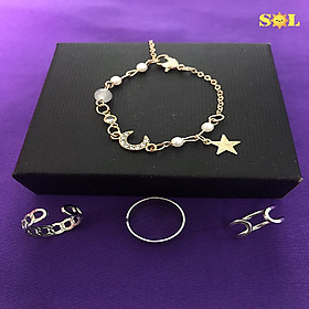 Vòng tay nữ mặt trăng, ngôi sao, biển cả sang trọng, quý phái + nhẫn hợp kim phong cách, trẻ trung, phong cách, cá tính