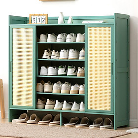 Mua Tủ giày gỗ tre cửa lùa Vintage cổ điển độc đáo 117cm x 106cm - Kệ để giày dép thông minh nhiều màu decor nhà ở văn phòng  homestay đẹp