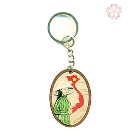 Móc khóa Veener và Quilling người con gái và tổ quốc size 4x5.6 cm