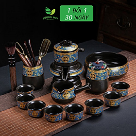 Mua Bộ ấm chén pha trà cối xay sm 003 – Xanh đen vàng 15&12 món