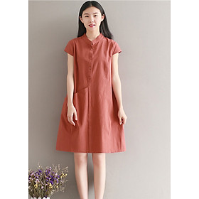 Đầm suông chất đũi cổ trụ phối túi bên hông LAHstore, chất vải mềm mát thích hợp mùa hè, thời trang Hàn Quốc