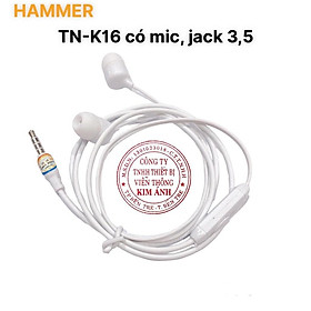 Tai nghe điện thoại Ham CHÍNH HÃNG K16 Jack 3.5 dây dài 1.2m - Giá ưu đãi, Hàng chính hãng
