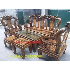 Bộ bàn ghế quốc đào tay 10 gỗ tràm vân