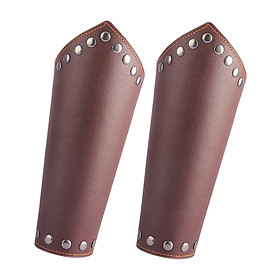 2pcs Leather Arm Guards Archery Leather Bracers Arm Armor Cuff Props Brown