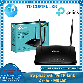 Bộ phát wifi 4G TP-Link Archer MR400 (AC1200Mbps/ Chuẩn AC/ 2 Ăng-ten ngoài/ Sim 4G/ 35 User) - Hàng chính hãng FPT phân phối