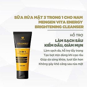 Sữa rửa mặt DÀNH CHO NAM MENGEN Vita Energy Brightening Cleanser hỗ trợ làm sạch sâu, giảm mụn, sáng da 100ml