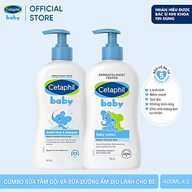 Combo Sữa tắm gội dịu lành Cetaphil Baby Gentle Wash & Shampoo 400ml + Sữa dưỡng thể dịu lành Cetaphil Baby Lotion 400ml