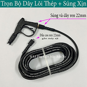 Mua Bộ 10M-15M-20M dây rửa xe lõi thép và súng xịt - súng rửa xe áp lực cao ren 22mm