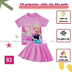 Đồ bơi bé gái tay ngắn hình Elsa từ 14-40kg, quần giả váy tạo cảm giác tự tin- thoải mái - kín đáo