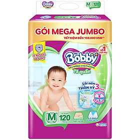 Tã quần Bobby Mega Jumbo M120 - Lõi nén thần kì 3mm - Siêu mỏng khô thoáng bất ngờ