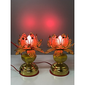 Cặp Đèn thờ ( hoa sen cánh nhựa) cao 18 cm - ánh sáng đỏ
