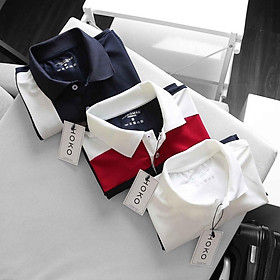 Áo polo nam thời trang FASHION EKING CLOTHING x HOKO thiết kế trắng đen phối viền - chất liệu Poli Cá Sấu Xịn Sò