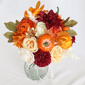 Artificial Flowers Box Set Silk Flowers with Pumpkins Fall Boxed Flowers Fake Roses for Party Table Centerpieces Bridal Shower Decoration