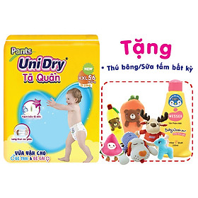 Tã quần UniDry G1 XXL56 tặng 1 thú bông bất kỳ hoặc 1 sữa tắm Wesser