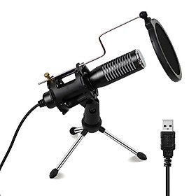 Mini USB Wired Condenser Microphone Mic with Mini Tripod Stand Shock Mount Pop Filter for PC Laptop Games Playing Music