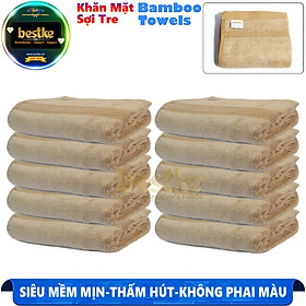 Khăn mặt sợi tre bestke, Set 10 cái màu nâu size 30*50cm = 60g/cái, Bamboo Towels