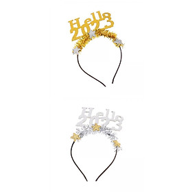 2 Pieces Funny Hello 2023 Headband Photo Props New Years Eve Party Holiday Decorations