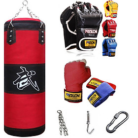 Sét vỏ bao cát đấm bốc boxing 3 lớp + găng mma hở ngón cao cấp + băng đa 5 m siêu bền - Tặng kèm dây xích + móc treo + vít nở sắt