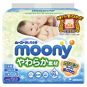 Khăn Giấy Ướt Moony Cho Trẻ Em (80 Miếng/3 Bịch)