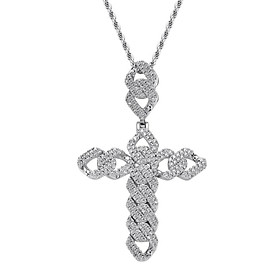 Gold /Silver Plated Copper Zircon Stone Cross Pendant Necklace  Golden
