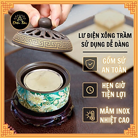 Lư điện xông trầm hoa sen có đôn gỗ dùng để xông nụ trầm hương ,nhang trầm hương được sử dụng thay cho thác khói trầm