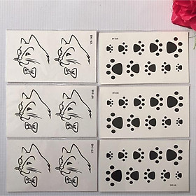 Combo 6 tấm hình xăm dán bước chân mèo 10x6cm