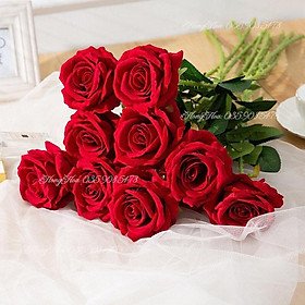 Mua Hoa Hồng Nhung Giả bông to cành dài 70cm đường kính bông 10cm chất liệu nỉ nhung - HÀNG CAO CẤP