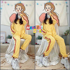 Set Bộ Thể Thao Unisex Áo Khoác Tay Dài Quần Jogger Dài Màu Vàng Cao Cấp - MM