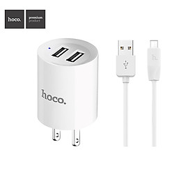 Mua Bộ sạc điện thoại Có Đèn Báo  2 Cổng USB HoCo C14US dây Micro (Trắng)