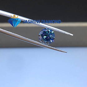 (Size từ 4-7.5 ly) Kim cương nhân tạo Mỹ Moissanite giác cắt tròn màu xanh dương