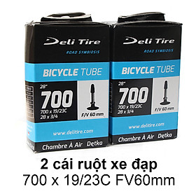 2 cái Săm ruột xe đạp 700x19 23 van Mỹ dài 60mm DELI-TIRE - Cặp 2 cái