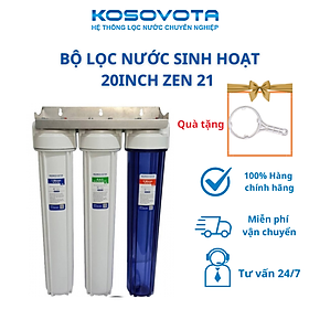 Bộ lọc nước sinh hoạt 3 cốc 20 inch zen 21 treo tường, Bộ lọc thô cho nước máy nước giếng khoan - Hàng chính hãng