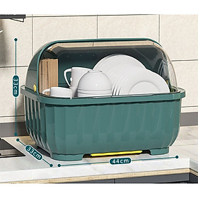 Giá Úp Chén Bát Đĩa Nubie Có Khay Ráo Nước Và Nắp Đậy Chống Bụi Tiện Dụng Cho Nhà Bếp-Size Lớn