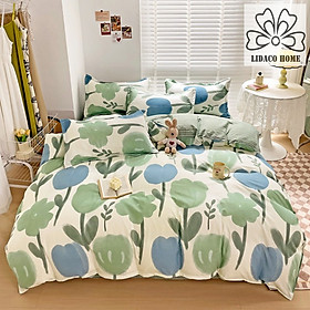 Bộ chăn ga gối cotton lidaco pl1 - tuylip xanh sp001489