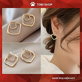 Khuyên tai nữ hoa tai hình học bông tai vuông đính đá TB223 - TOBI'SHOP