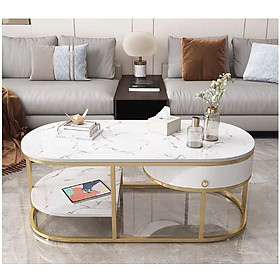 Mua Bàn trà sofa bầu dục  2 tầng mặt đá 3D  có ngăn kéo chứa đồ