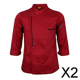 2xRetro Chef Jacket Coat Uniform Long Sleeve Hotel Kitchen Apparel L Red