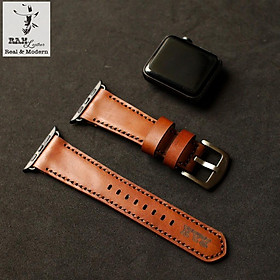 Dây apple watch da bò thật nâu đỏ handmade bền chắc cực đẹp RAM Leather bauhaus 1980 - tặng khóa chốt và adapter