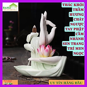 Mua LƯ HƯƠNG TRẦM THÁC KHÓI CHẢY NGƯỢC BÀN TAY PHẬT GIÁO TRÁNG MEN NGỌC  BAHAMAR  được sản xuất với chất liệu gốm sứ tráng men ngọc  cổ điển và tinh tế.