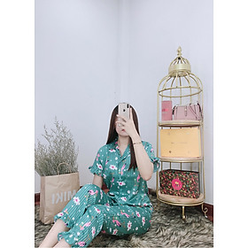 Đồ bộ ngủ Pijama mặc nhà Lụa Gấm tay ngắn quần dài - dài cộc phối bèo họa tiết dưới 62kg cho bạn nữ cực xinh và dễ thương