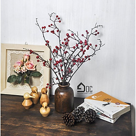 Lọ hoa gỗ kèm hoa đào đông vintage thủ công mỹ nghệ trang trí Góc Decor LH06L