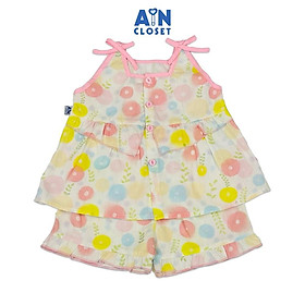 Bộ quần áo Ngắn bé gái họa tiết Cỏ Đồng Tiền Hồng Cotton - AICDBGSKQMJR - AIN Closet