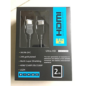 Dây HDMI Ben4K PVC 2M chuẩn 2.0 hỗ trợ Full3D 4K jack mạ vàng