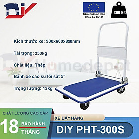 Mua Xe đẩy hàng DIY PHT-300S 4 bánh sàn thép - Tải trọng 250kg - Hàng chính hãng