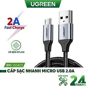 Mua Dây cáp sạc nhanh Micro USB Ugreen US290 dài 3m  vỏ sợi bện siêu bền - Hàng nhập khẩu chính hãng