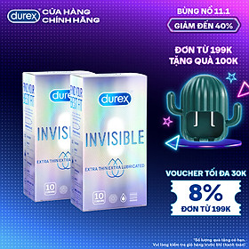 Combo 2 bao cao su Durex Invisible Extra Thin Extra Lubricated Hộp 10 Bao - 2 hộp 20 bao